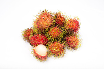 Fresh rambutans on white background