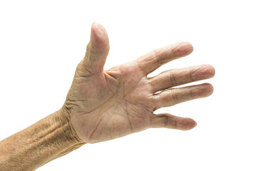 Senior woman's hand isolated on white