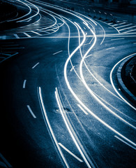 the light trails on the street in shanghai china.