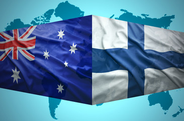 Waving Finnish and Australian flags