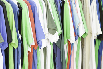 Colored shirts in a shop