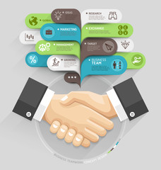 Business handshake and bubble speech template style. Vector illu