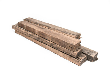 Wooden beams and planks isolated on white background