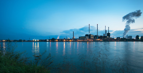 factory at the Danube in Austria in the evening light