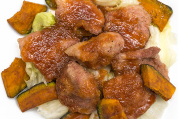 肉料理 カボチャ 白背景