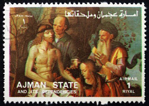 Postage stamp Ajman 1973 Descent from the Cross