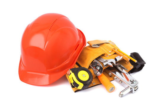Construction helmet and tools