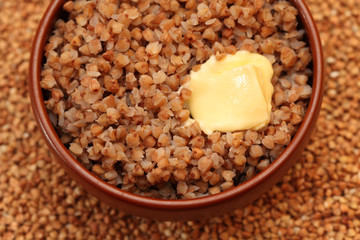 Cooked buckwheat in bowl