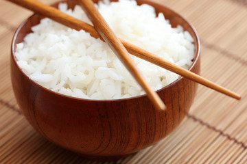 Bowl of rice with chopsticks