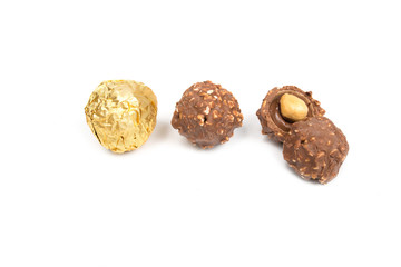 chocolate ball candy isolated on white background