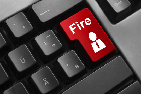 red keyboard button fire employee  dismissal