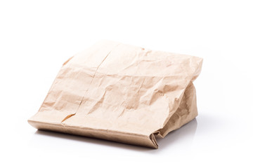 Brown Paper Bag  with Copy Space Isolated on White Background.