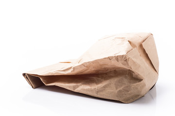 Brown Paper Bag  with Copy Space Isolated on White Background.
