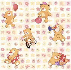 Zelfklevend Fotobehang wallpaper with stuffed bear cubs © liusa