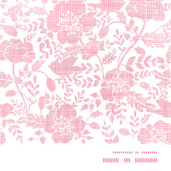Pink textile birds and flowers horizontal frame seamless pattern