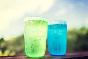 close up of two glasses with cold water