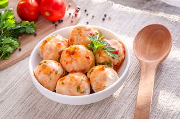 Chicken meatballs with pasta