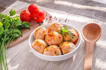 Chicken meatballs with pasta