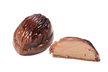 Milk chocolate candy in form of walnut