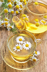 Herbal tea with chamomile flowers