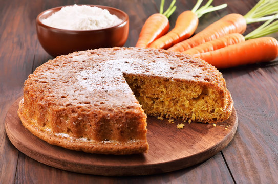 Carrot cake on wooden table