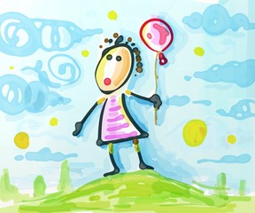 Obraz na płótnie Canvas Little Girl Cartoon Art (Painting Digital Raster Art)