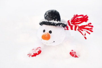 happy winter christmas snowman with carrot in black hat and red