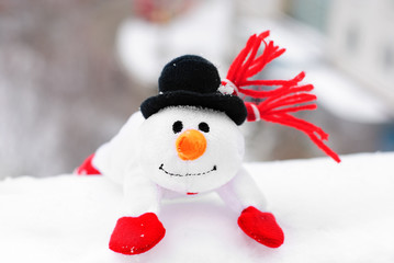 happy winter christmas snowman with carrot and eyes
