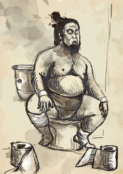 Sumo fighter on the toilet bowl - converted vector