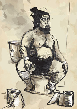 Sumo fighter on the toilet bowl - converted vector