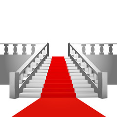 red carpet on baroque staircase on white background