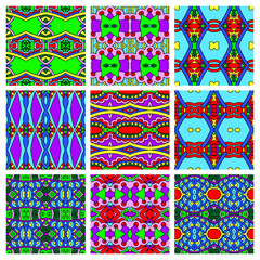 set of  different seamless colored vintage geometric pattern