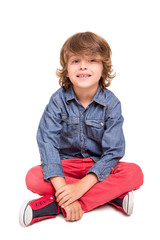 Boy posing over white