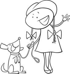 cute girl with dog coloring page