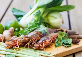 Ingredients for Thai tom yam soup
