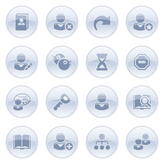 Users icons on blue buttons.