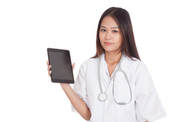 Asian young female doctor show tablet pc