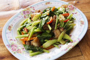 Stir Fried Kale with crispy pork