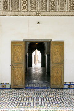 Door detail of El Bahia Palace in Marrakesh, Morocco