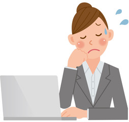 ビジネスウーマン　PC　悩む