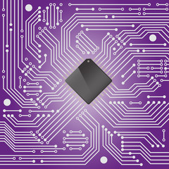 High tech electronic circuit board on purple background