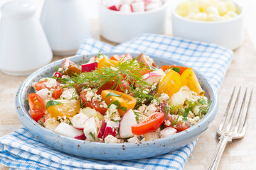 healthy food - salad with fresh vegetables and cottage cheese