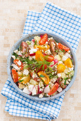 healthy food - salad with fresh vegetables and cottage cheese