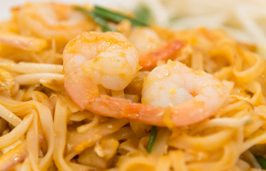 Pad Thai Noodles with Fresh Shrimp closeup