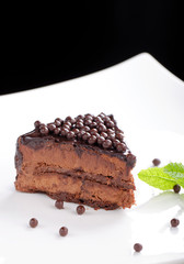 Fine dining, close up of a chocolate cream cake