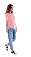Obraz premium back view of walking woman .