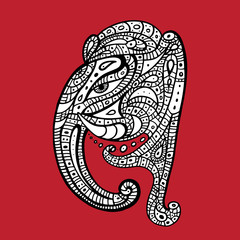 Elephant head.. Ganesha Hand drawn illustration.