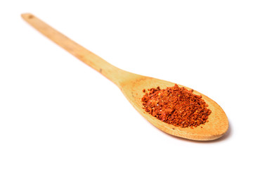 Dry paprika on wooden spoon