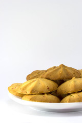 raisin cookies on white background