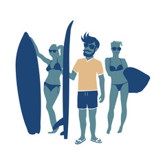 Retro surfers illustration with surfboards